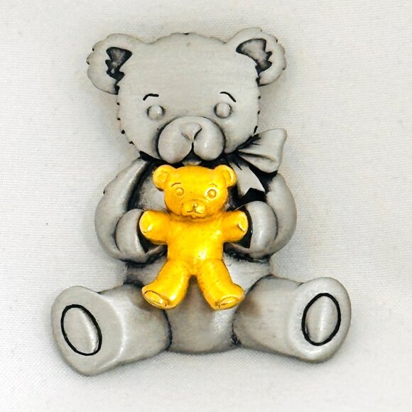 JJ (Jonette Jewelry) Pewter & Gold-Tone Teddy Bear Brooch Pin - Picture 2 of 7